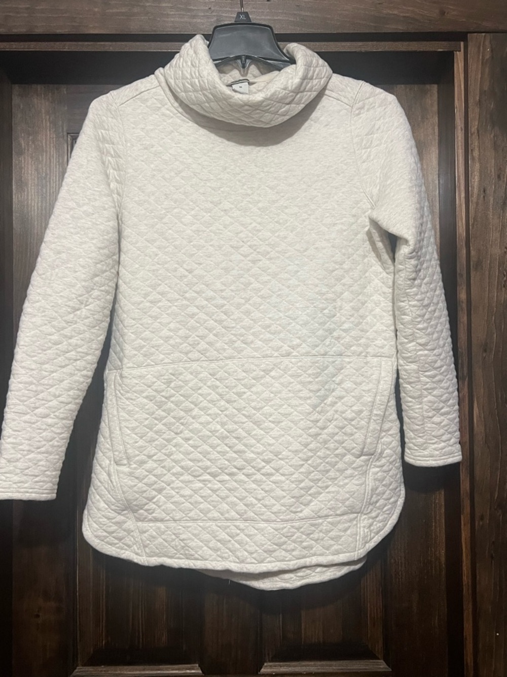 Duluth Trading Co Quilted Turtleneck Pullover Sweater - beige/white
